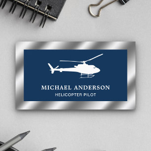 Blue and White Metallic Steel Helicopter Pilot Business Card