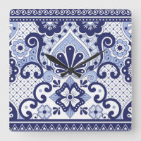 Blue and White Mexican Talavera Folk Art Tile