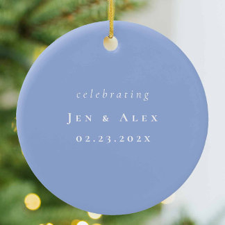 Blue and White Minimal Wedding Christmas Ornament