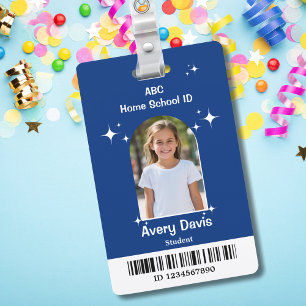 Blue and White Minimalist Child Homeschool ID ID Badge