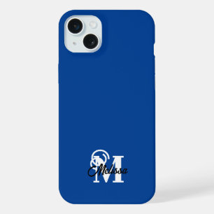Blue and White minimalistic monogramed  iPhone 15 Plus Case