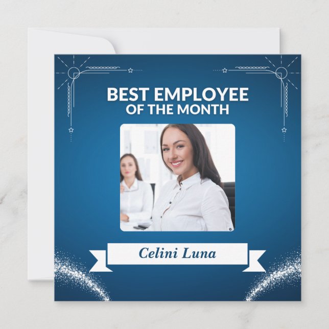 Blue and White Modern Best Employee of the Month  Invitation (Front)