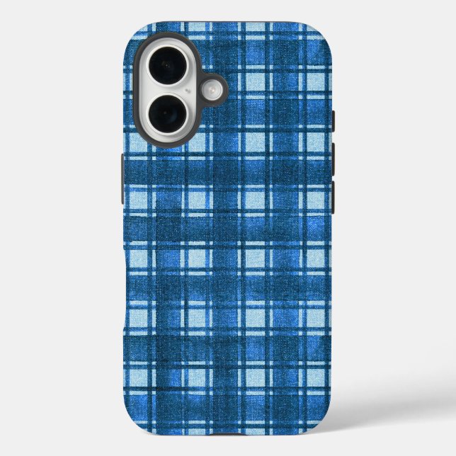 Blue and White Modern Denim Plaid Pattern Case-Mate iPhone Case (Back)