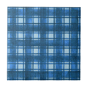 Blue and White Modern Denim Plaid Pattern Tile