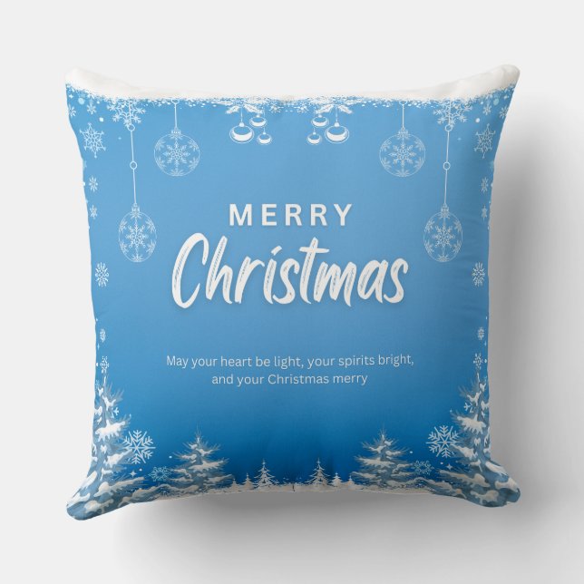 Blue and White Modern Merry Christmas  Cushion (Back)