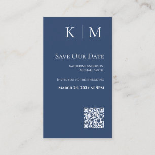 Blue and White-Modern-Save the Date-QR code- Business Card