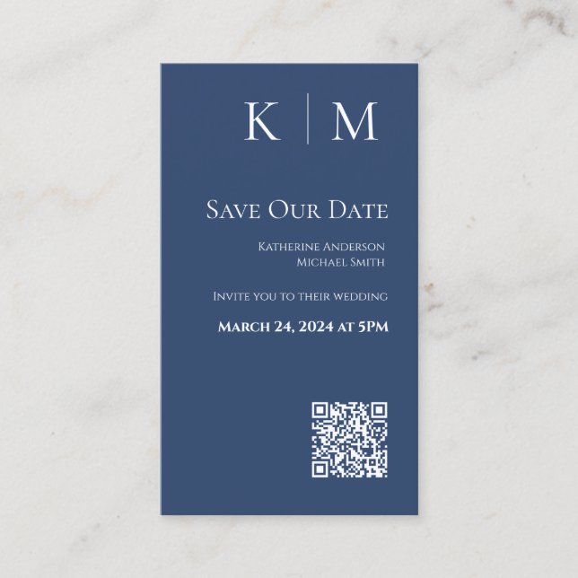 Blue and White-Modern-Save the Date-QR code- Business Card (Front)