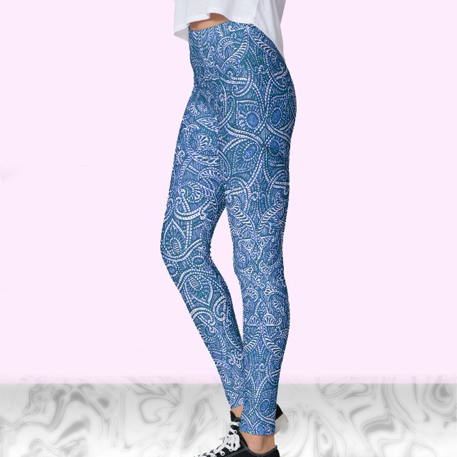Blue and white modern stylish trendy pattern leggings (Creator Uploaded)