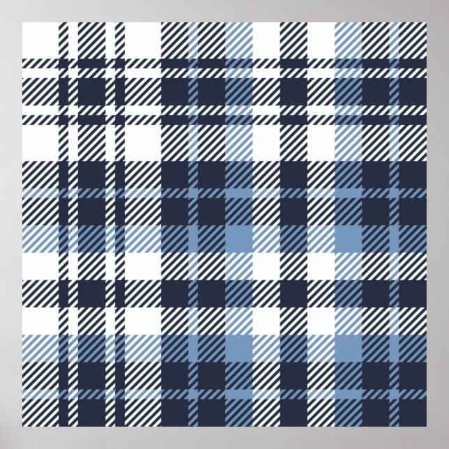 Blue and White modern tartan plaid Scottish seamle Poster (Front)