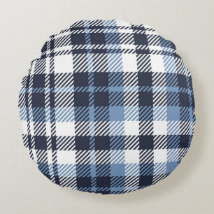 Blue and White modern tartan plaid Scottish seamle Round Cushion