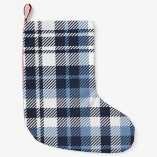 Blue and White modern tartan plaid Scottish seamle Small Christmas Stocking