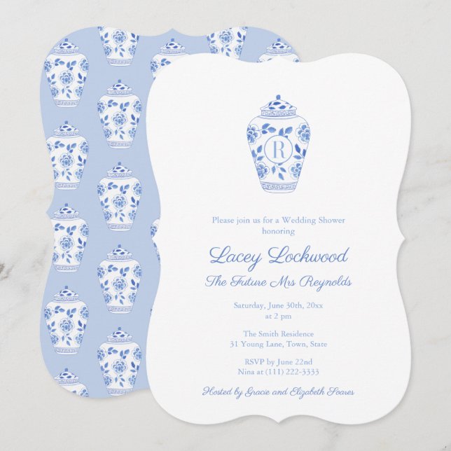 Blue And White Monogram Future Mrs Bridal Shower Invitation (Front/Back)