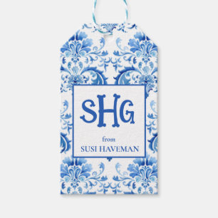 Blue and White Monogram Gift Tag