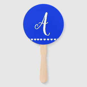 Blue and White Monogram Initial  Hand Fan