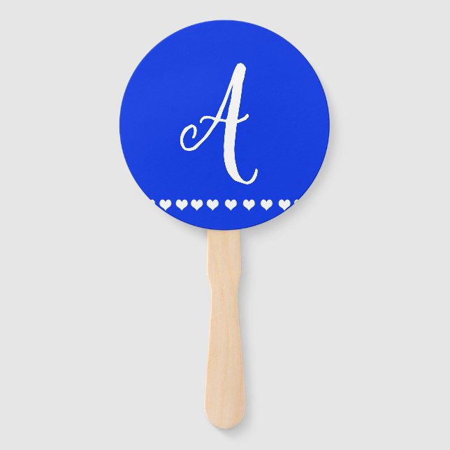 Blue and White Monogram Initial  Hand Fan (Front)