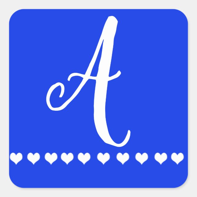 Blue and White Monogram Initial Square Sticker (Front)