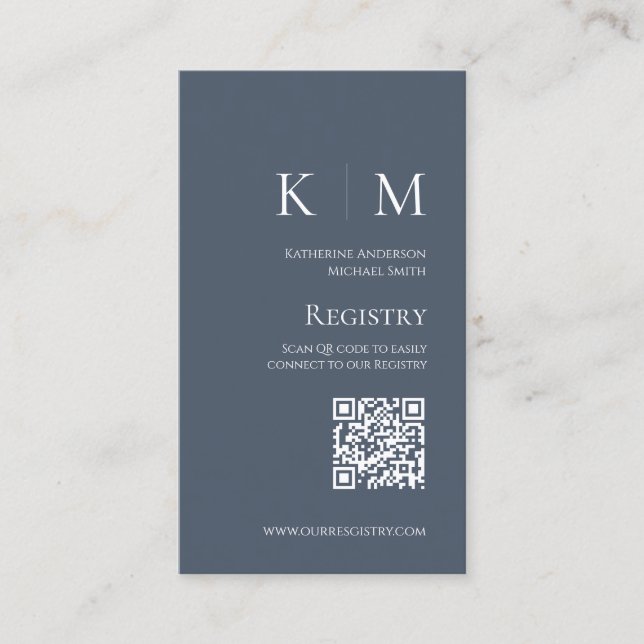 Blue and White Monogram-Modern-Wedding Registry- Business Card (Front)
