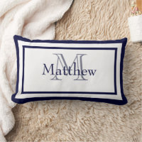 Blue and White Monogram Name Keepsake Pillow