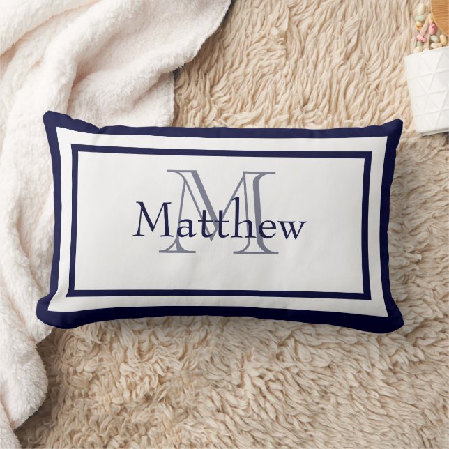 Blue and White Monogram Name Keepsake Pillow (Blanket)