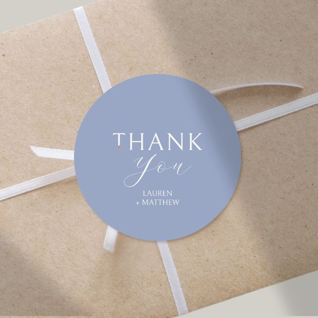 Blue and White Monogram Thank You Wedding Classic Round Sticker (Creator Uploaded)
