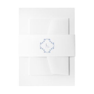 Blue and White Monogram Wedding Invitation Belly Band