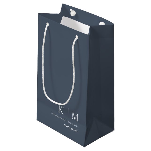 Blue and White-Monogram-Wedding- Small Gift Bag (Front Angled)