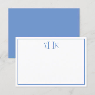 BLue and White Monogrammed Flat Note Card
