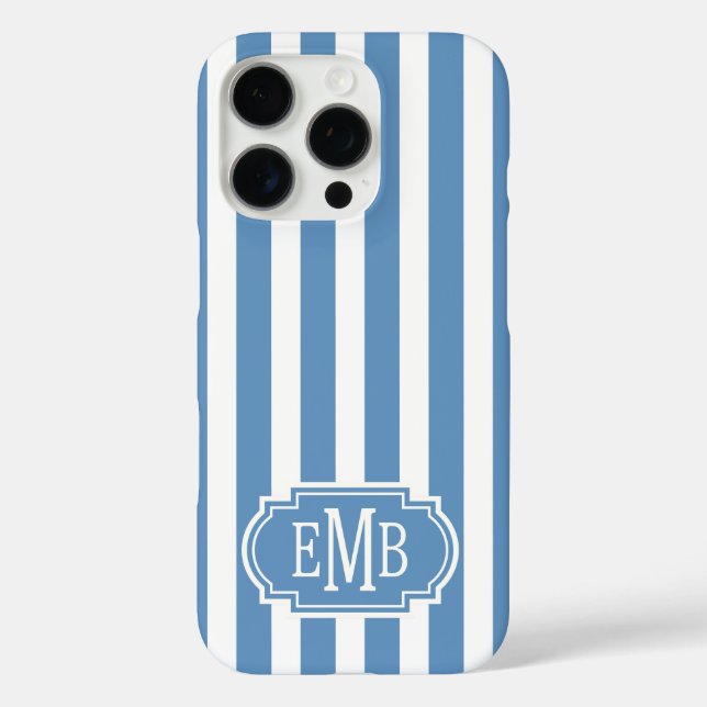 Blue and White Monogrammed Stripes Case-Mate iPhone Case (Back)