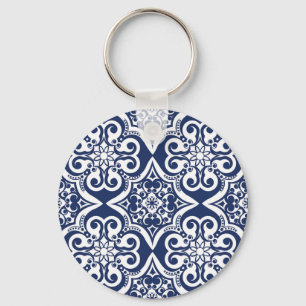 Blue and White Moroccan Pattern Key Ring