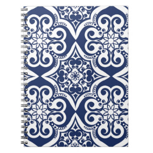 Blue and White Moroccan Pattern Spiral Notebook