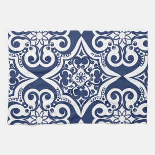 Blue and White Moroccan Pattern Tea Towel