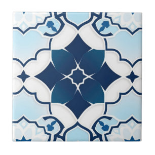 Blue and White Moroccan Pattern Tile
