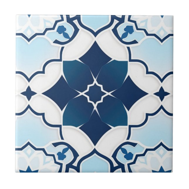 Blue and White Moroccan Pattern Tile (Front)
