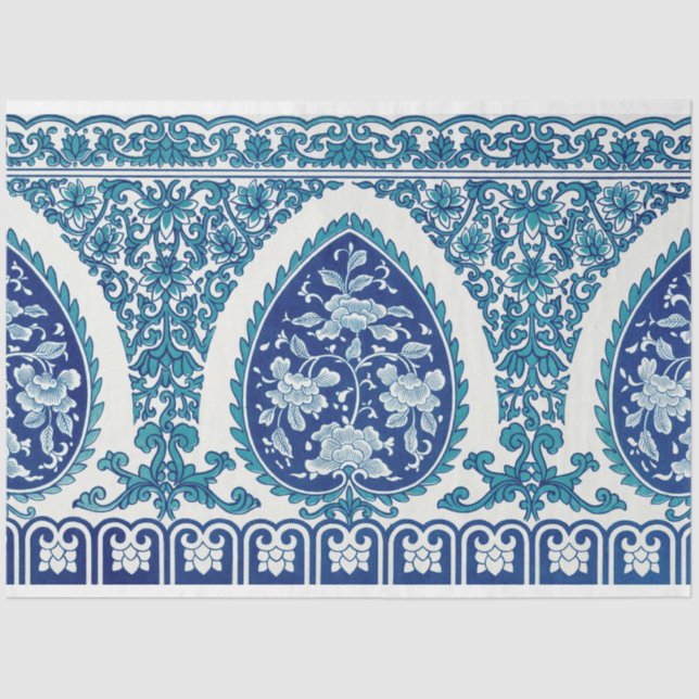 Blue and white moroccan style motif tissue paper (Front)