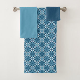 Blue and White Mosaic Bath Towel Set
