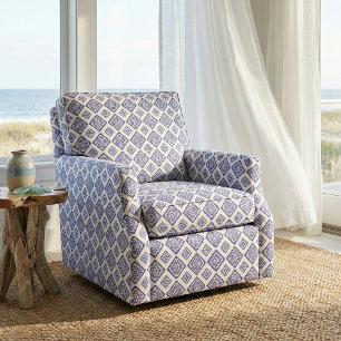 Blue and White Mosaic Geometric Azure Pattern Fabric