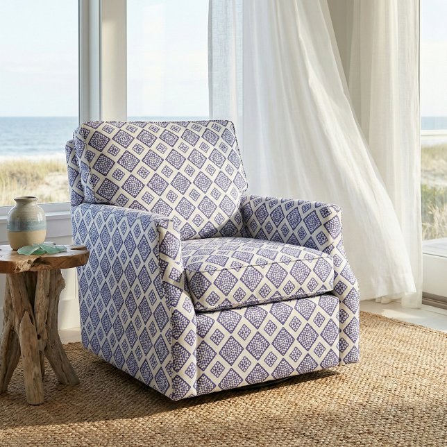 Blue and White Mosaic Geometric Azure Pattern Fabric (Creator Uploaded)