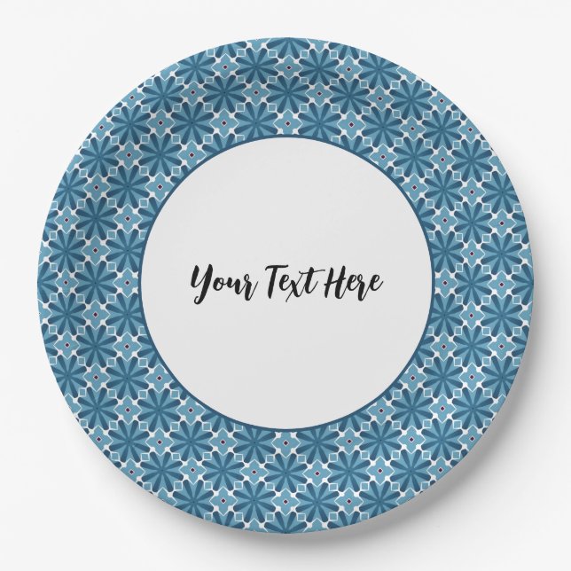 Blue and White Mosaic Paper Plate (Front)
