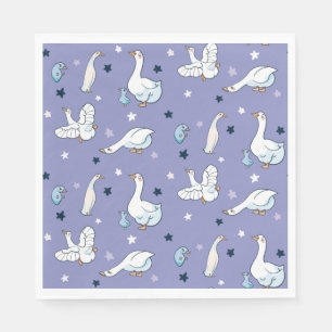 Blue and White Mother Goose and Baby Goose Pattern Napkin