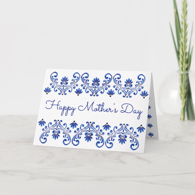Blue and White Mother's Day Card (Front)