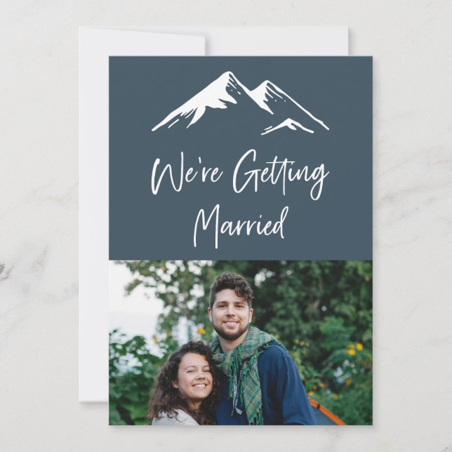 Blue and White Mountain Destination Wedding Invitation (Front)