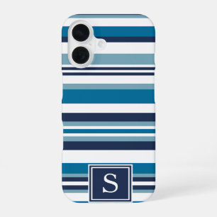 Blue and White Multi Stripe Monogram iPhone 16 Case