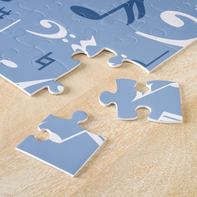 Blue and White Music Notes Random Pattern Jigsaw Puzzle (Side)