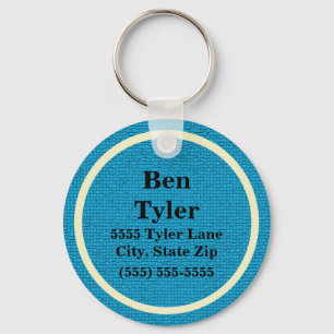 Blue and White Name Address Phone Keychain