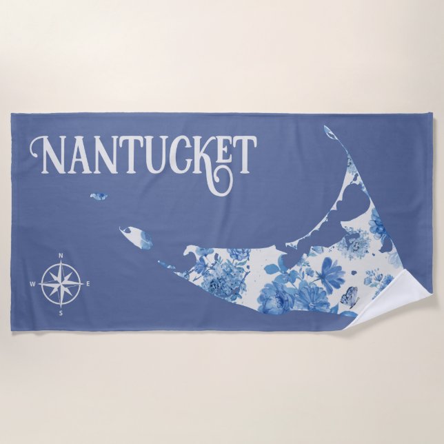 Blue and White Nantucket Beach Towel (Front)