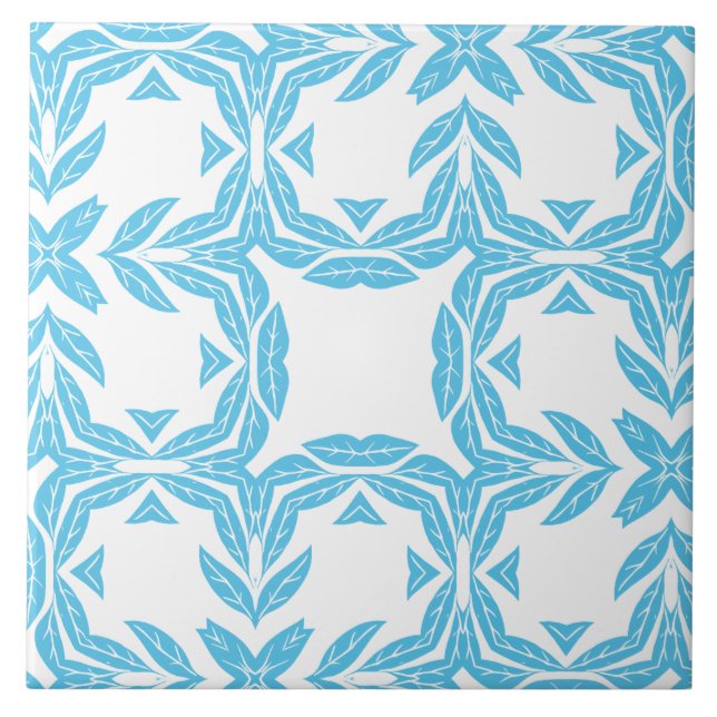 Blue and White Nature Inspired Tranquil Symmetry Tile (Front)