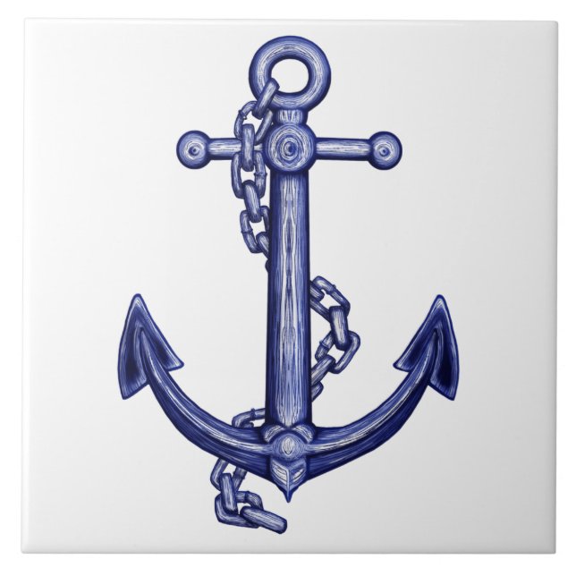 Blue and white nautical anchor tile (Front)