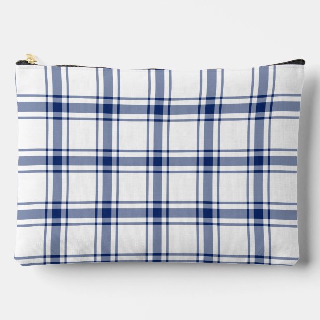 Blue and White Nautical Plaid Accessory Pouch (Front)
