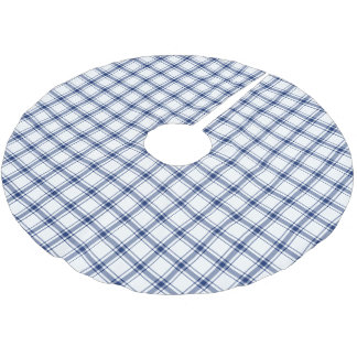 Blue and White Nautical Plaid Brushed Polyester Tree Skirt