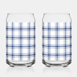 Blue and White Nautical Plaid Can Glass